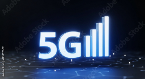 Glowing 5g logo with signal bars on a dark background, representing the next generation of wireless technology for faster connectivity
