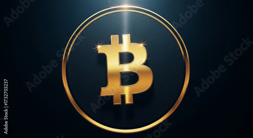 Golden bitcoin symbol against a dark background, representing digital currency, cryptocurrency, and the future of finance in the blockchain era