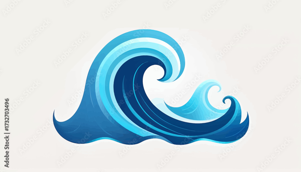 Naklejka premium Stylized illustration of a large ocean wave curling and crashing, with smaller wave behind it, rendered in shades of blue.