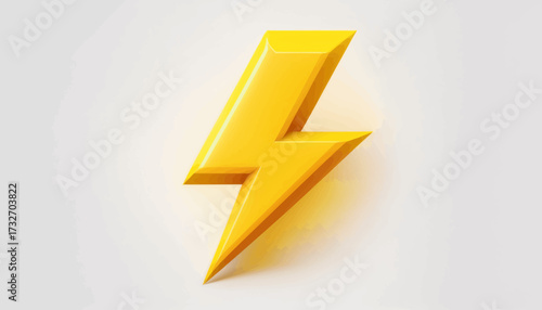 A bright yellow, three-dimensional lightning bolt icon on a clean, white background with subtle shadows.