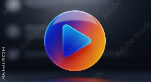 A vibrant and modern play button icon with a gradient of orange, red, and blue, set against a blurred background for a sleek design
