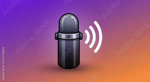 Podcast microphone with sound waves on a vibrant gradient background, perfect for audio content creators and communication platforms