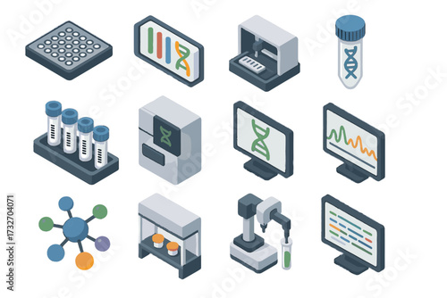 Display icons sequencing bench strand tags reading icon chip vector genome library