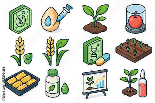 Crop agriculture resistant bottle enhancement vector icon medicine vegetable altered graph icons