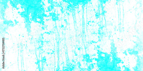 Abstract distressed cyan and white textured background with paint splatters and drips for grunge design elements