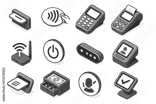 Drawer icon payment button icons keypad wireless area display vector terminal sensor