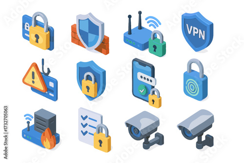 Icons security shield icon lock biometric wireless device protection camera symbol vector