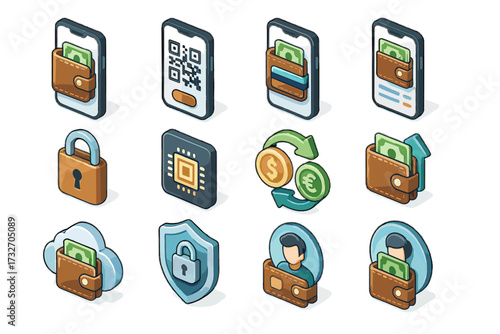 Code card digital qr money vector icons log wallet icon backup transaction