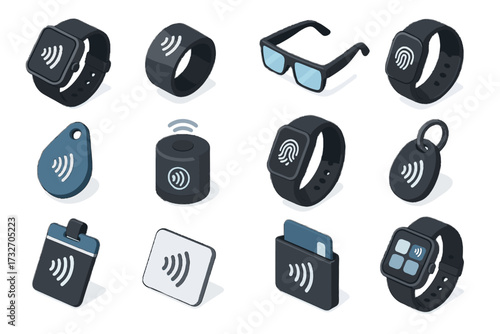 Icon payment smart mobile device biometric sticker holder vector wristband
