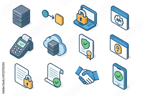 Log handshake payment icons server icon vector integration gateway data certificate route
