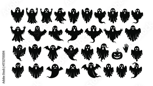 Ghostly Gathering: A spooky ensemble of whimsical ghost illustrations. showcasing the playful side of the haunting season. 