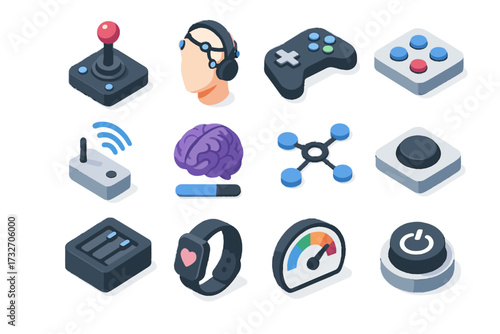Computer button panel headset pad brain meter vector signal device connection icon