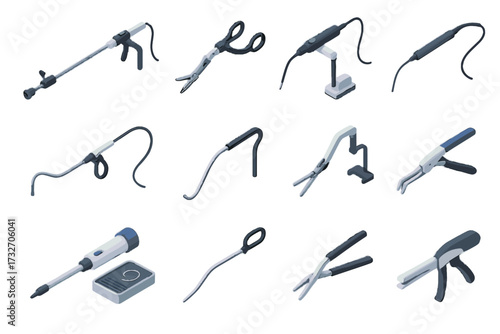 Robotic instrument tool endoscope scissors icon suture vector surgery trocar forceps device
