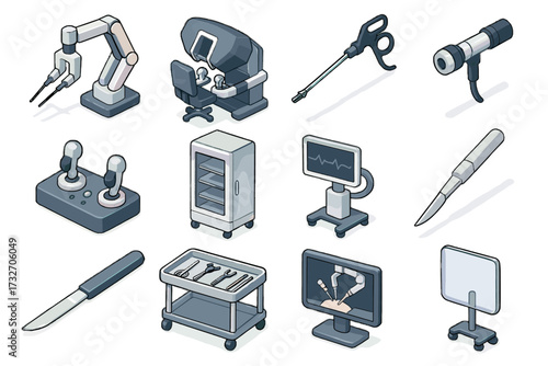 Icon instrument vector arm patient surgery tool tray gripper robotic procedure icons