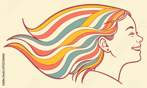 Vector cartoon of a teenage girl with colorful dyed hair