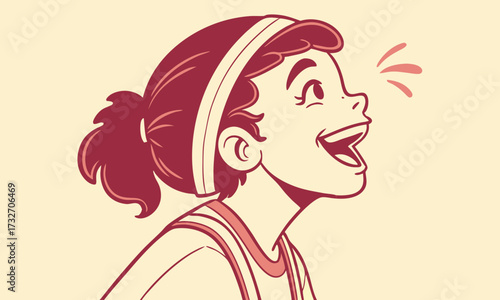 Vector portrait of a sporty girl with messy bun and headband