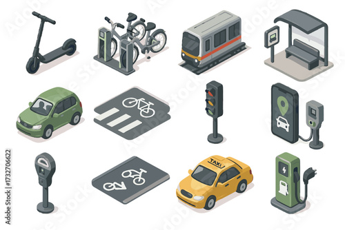 Station subway carpool crosswalk mobility electric icon app vector pedestrian car urban