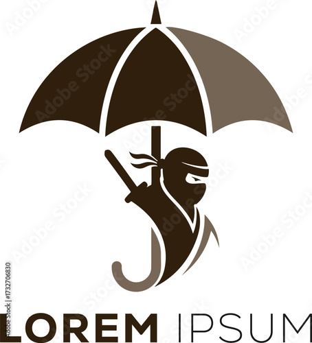 Creative Ninja Umbrella Logo Design with Hidden Assassin Silhouette for Security or Weather Branding