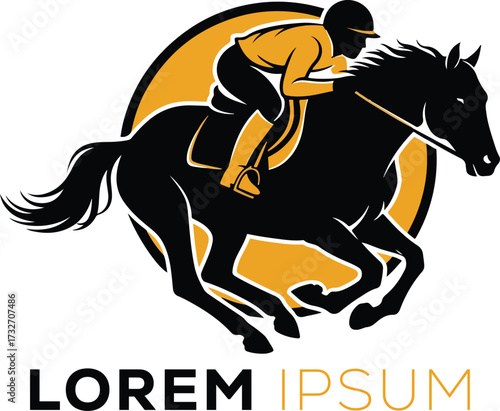 Black Horse Racing and Equestrian Sport Vector Emblem
