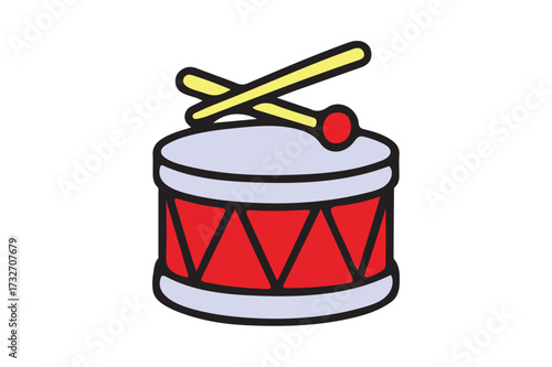 Baby drum vector icon on white background.