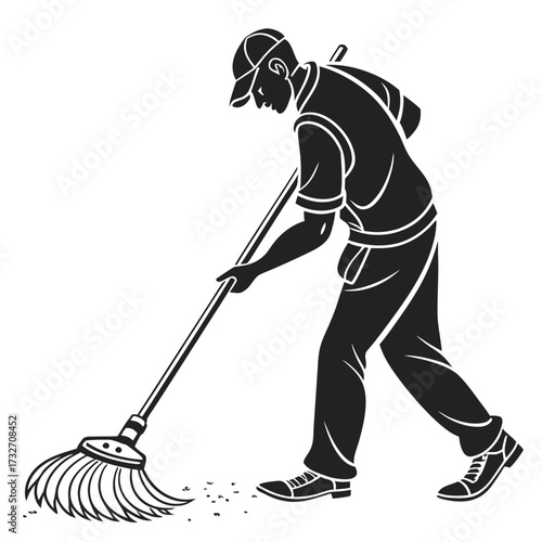silhouette of a man with mop