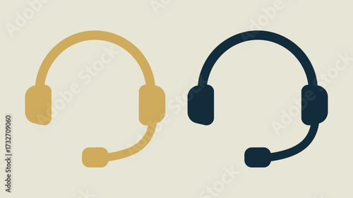 Two headset icons one gold and one dark blue on a light background simple and clean design style