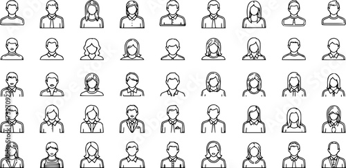 Simple set of user icons in trendy line style.