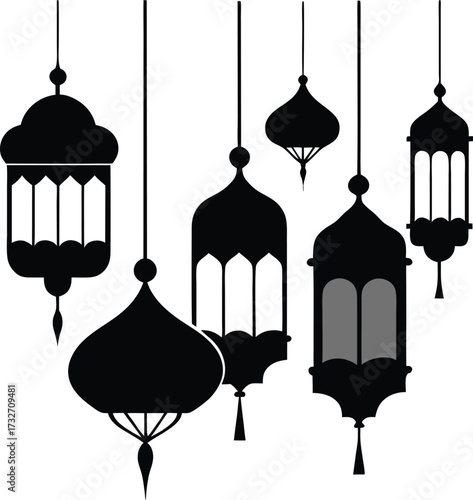 Ramadan lantern silhouettes festive islamic arabic cultural decorations traditional hanging ornate lighting symbolizing ramadan kareem mubarak celebrations