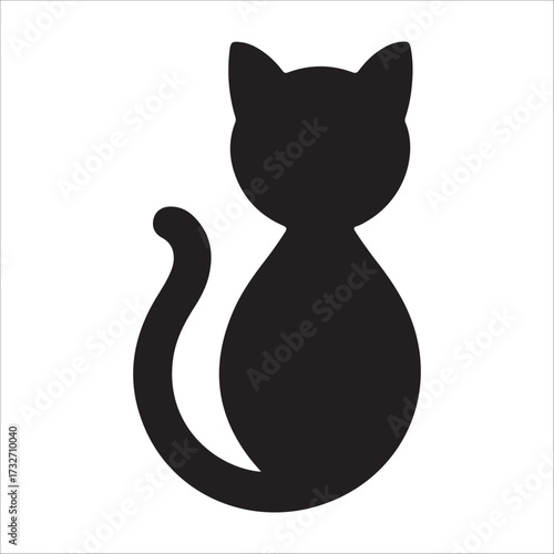 Charming silhouette of a black cat sitting curled tail design simple cute animal icon