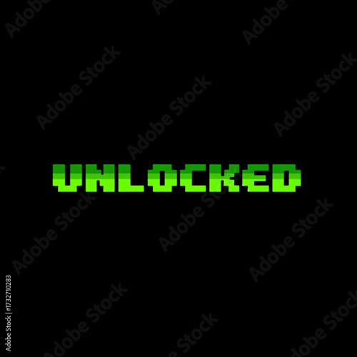 Pixelated UNLOCKED text glows with success