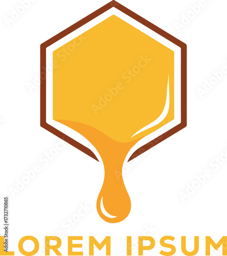 Geometric Honeycomb Logo with Dripping Honey Drop Vector Design