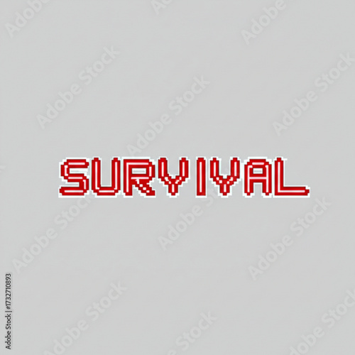 Bold red SURVIVAL text in pixelated style
