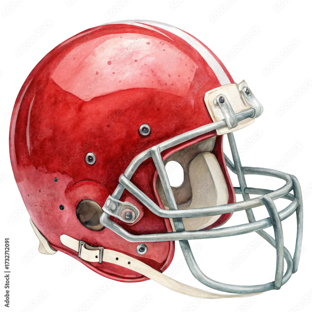 Fototapeta premium Watercolor Red Football Helmet Isolated on Black