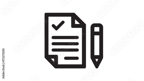 Checklist icon with pencil simple line vector illustration for task management isolated on white background