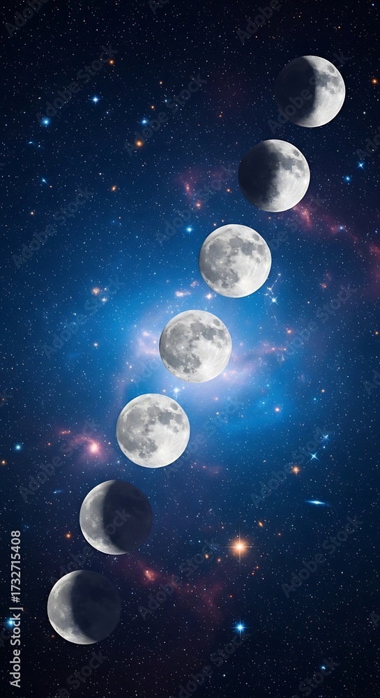 Naklejka premium Phases of the Moon in Space.