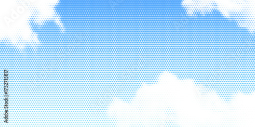 Halftone sky with clouds background. Blue gradient sky and white clouds in comic book dot style. Retro pop art design for vintage, cartoon, or graphic novel themes. Abstract vector illustration.