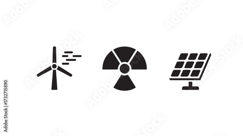 Set of energy source icons clean vector glyphs representing renewable and non-renewable resources isolated on white background