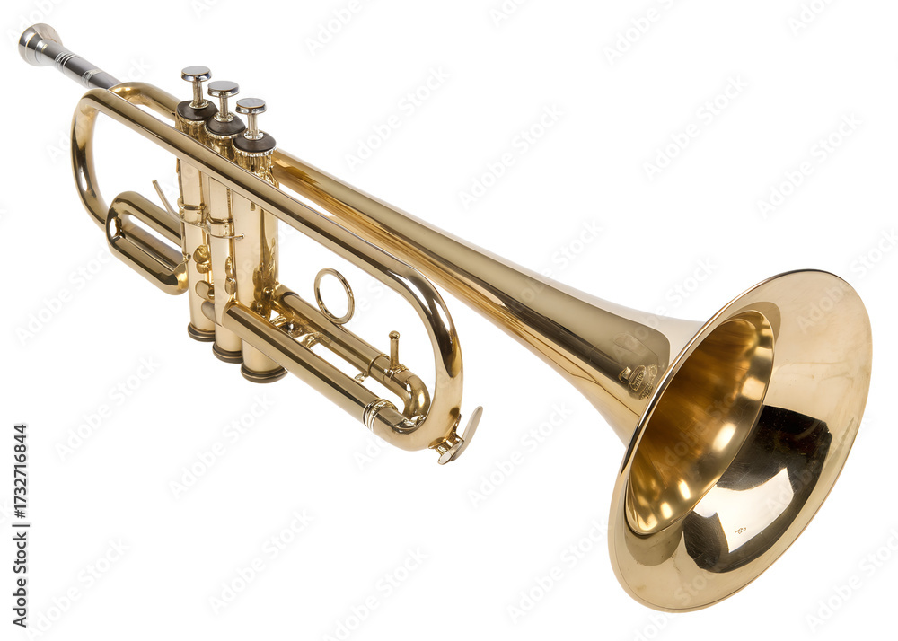 Obraz premium Trumpet isolated on transparent background, a brass musical instrument for music