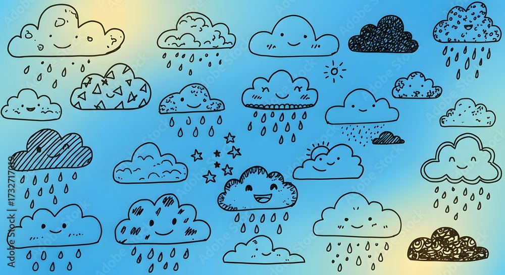 Fototapeta premium clouds doodles symbols designs vectors illustrations 