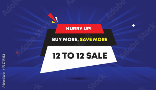 hurry up save more buy more twelve to twelve sale editable web banner vector art illustration template design abstract background white black red blue light dark sunshine shapes modern creative