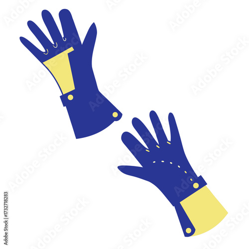 Blue and Yellow Gloves with Yellow Accents on White Background pair