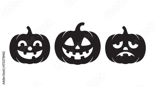 Set of Halloween pumpkin icons carved with different expressions simple vector illustration isolated on white background