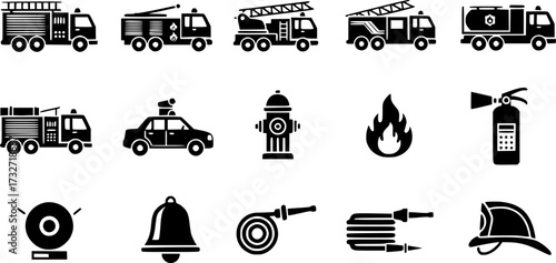 Set of fire truck vector icon
