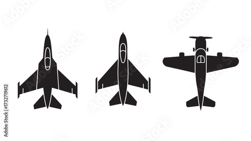Set of airplane icons simple black glyph vector design isolated on white background for web and mobile apps