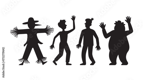 Set of silhouette figures diverse people in different poses vector illustration isolated on white background