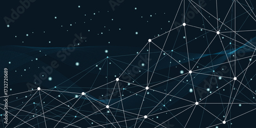 Abstract tech network connection dots. Digital technology and big data analysis background. White background with plexus lines. Geometric background with abstract mesh