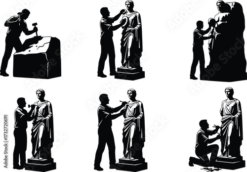 Silhouettes of diverse athletes and sports players in action, including field hockey, baseball, and gymnastics, a collection for sports and fitness design