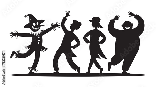 Silhouette illustration of characters from The Wizard of Oz a vector design for storytelling and fantasy themes isolated on white