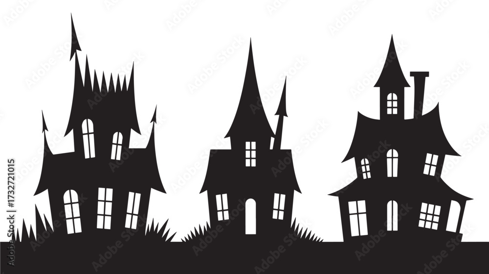 Obraz premium Spooky haunted house silhouettes vector illustration for Halloween designs isolated on white background