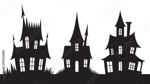 Spooky haunted house silhouettes vector illustration for Halloween designs isolated on white background